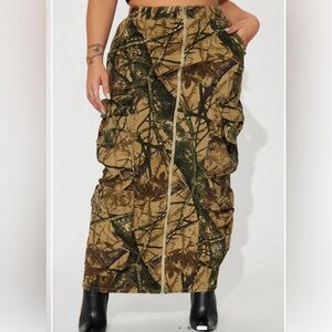 Camo Utility Maxi Skirt - Green Tan
